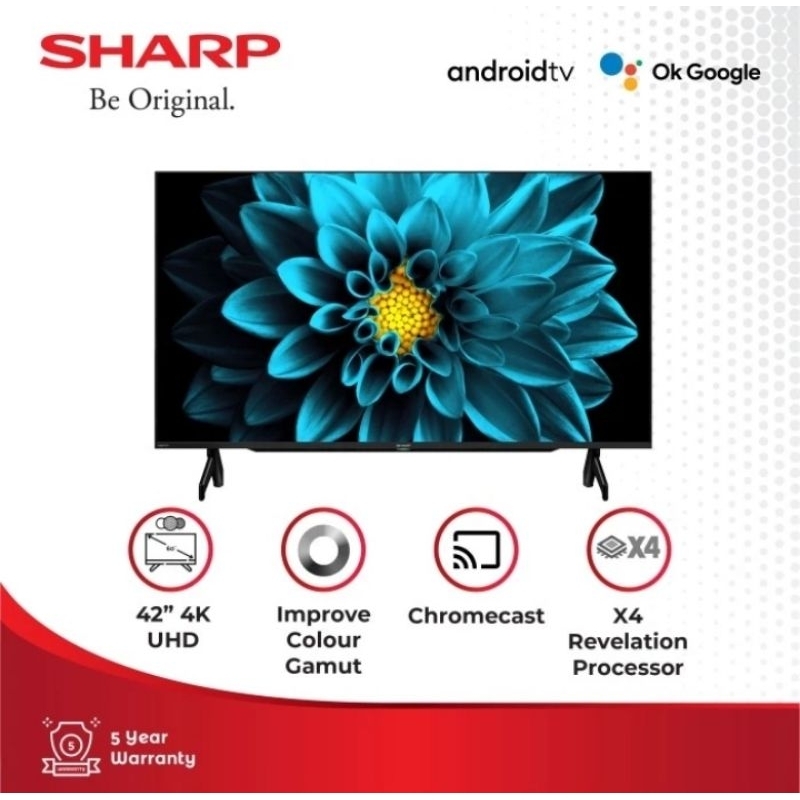 (Khusus Wilayah Kota Palembang) LED TV 42 INCH SHARP ANDROID TV 4K 4T-C42DK1I, TV Led 42inch SHARP 4
