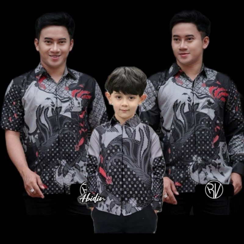 Couple Batik Ayah dan Anak Laki Laki Motif Gagak Abu