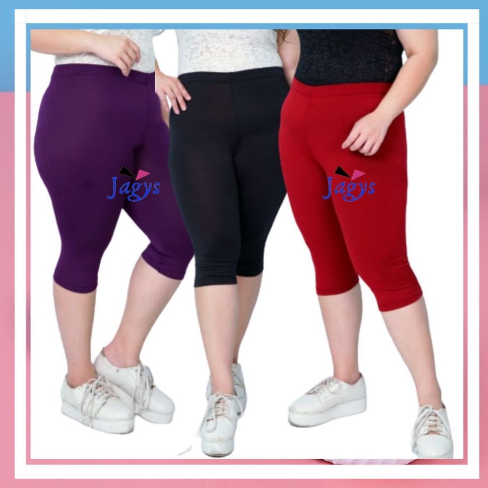 Sangat Nyaman Paket isi 3 Legging Pendek 78 Wanita Dewasa Bahan Spandex Jersey Licin Elastis Polos S