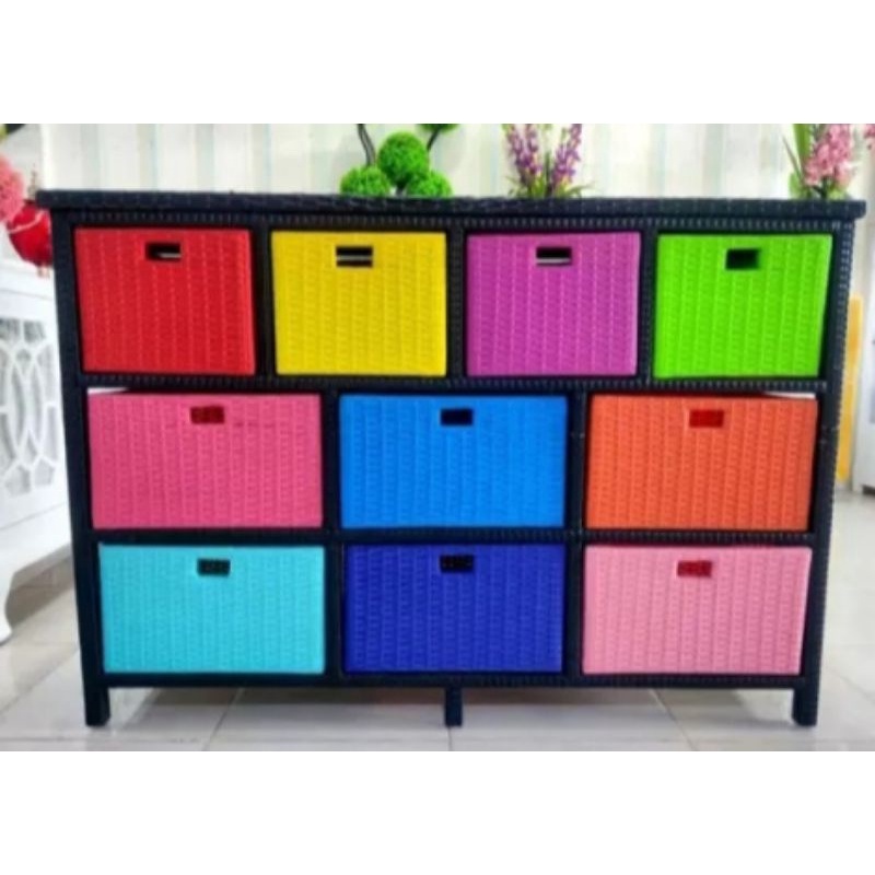 Lemari 10 Laci Rotan Sintetis