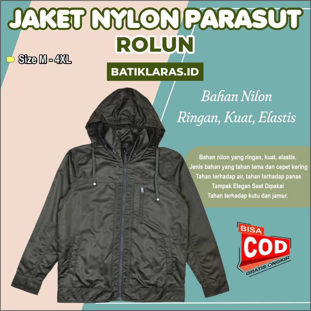 Jaket Rolun Pria Dewasa Nylon Parasut Terbaru JK0666