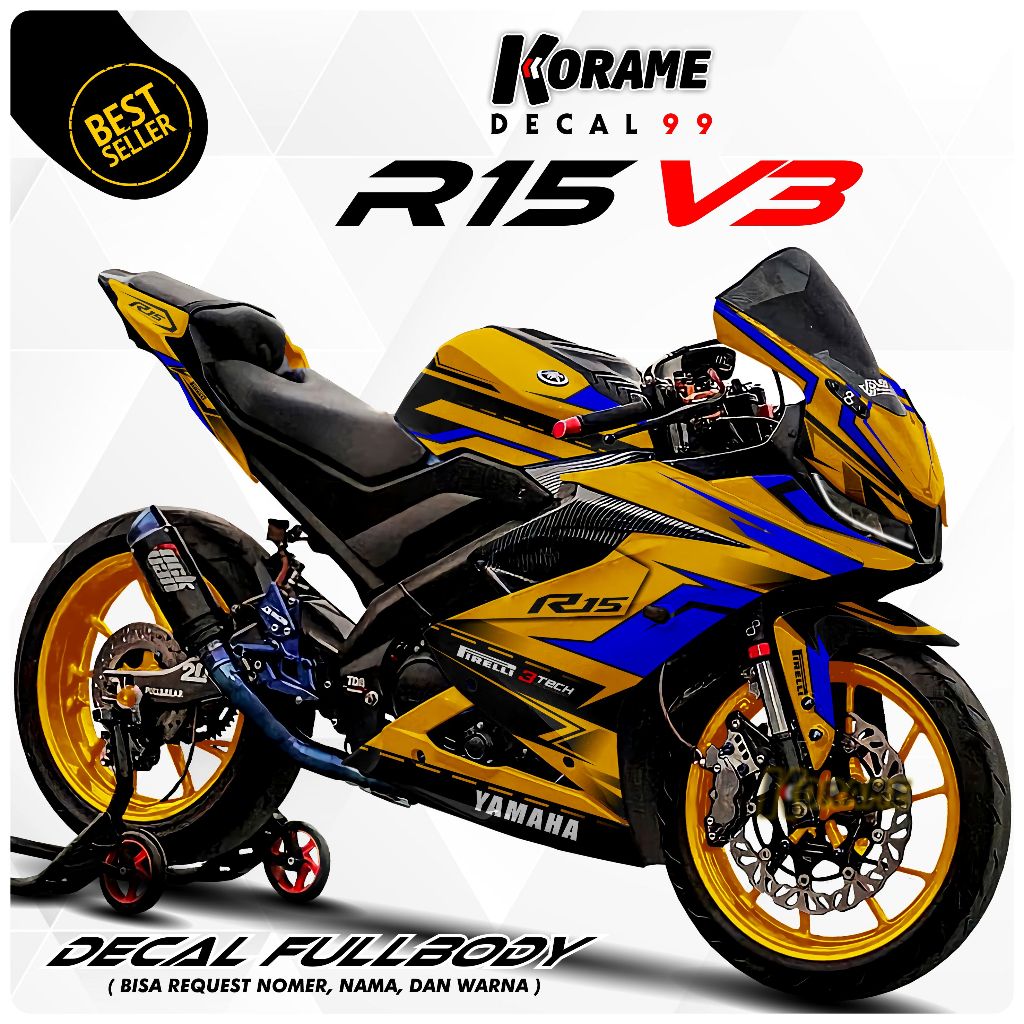 Decal R15 V3 - Decal Sticker Variasi R15 V3 Deep Yellow Racing Team Grafis Series Modern Fullbody