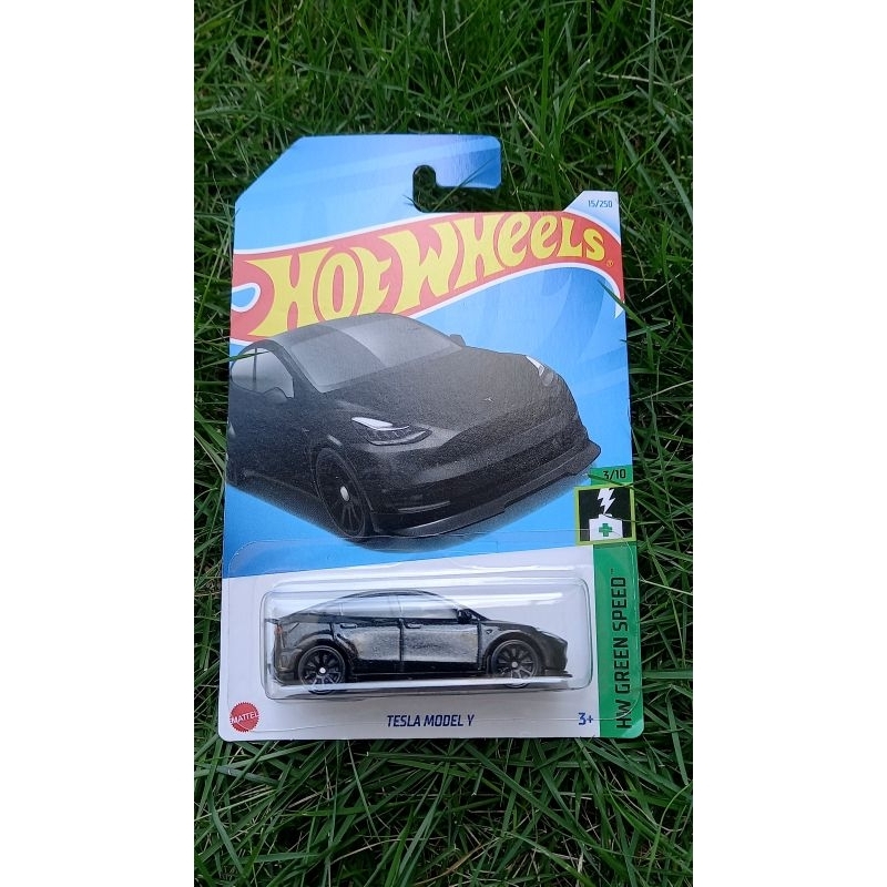 Hotwheels Reguler TESLA MODEL Y Black - Green Speed Edition