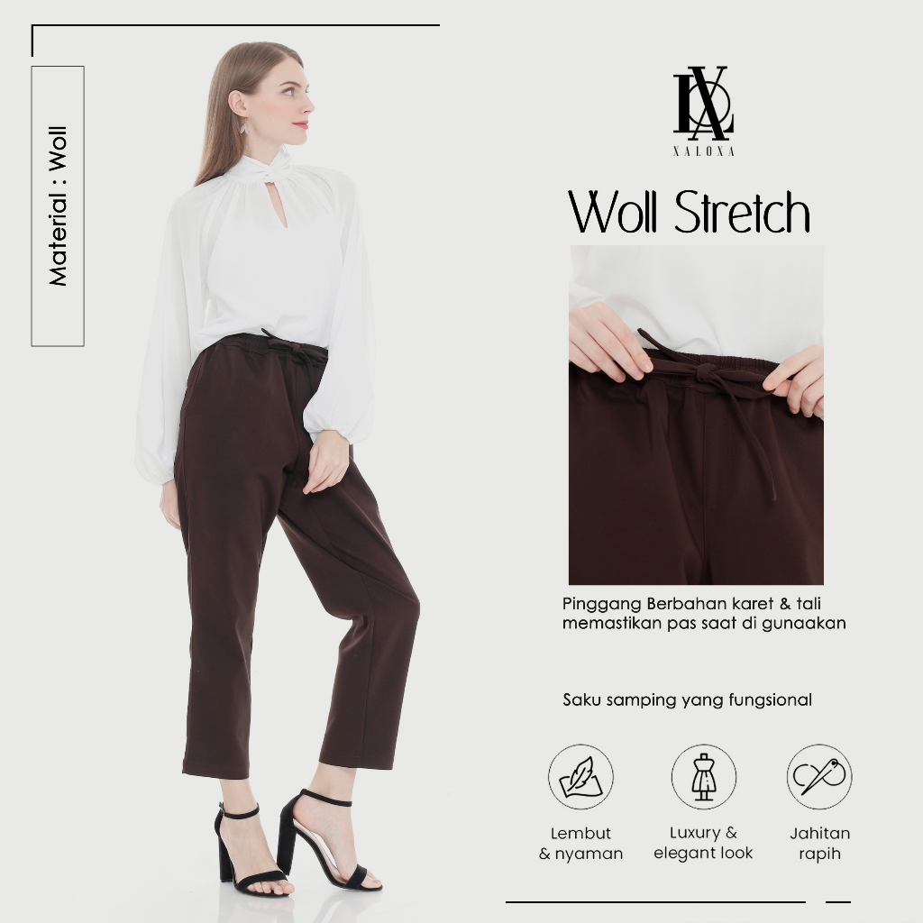 XALOXA WOLL STRETCH 90 | Celana Panjang Wanita Bahan WOLL | Size Reguler