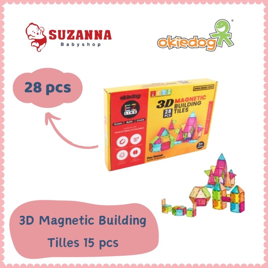 Okiedog STEM EZLink 3D Magnetic Building Tiles 28 pcs