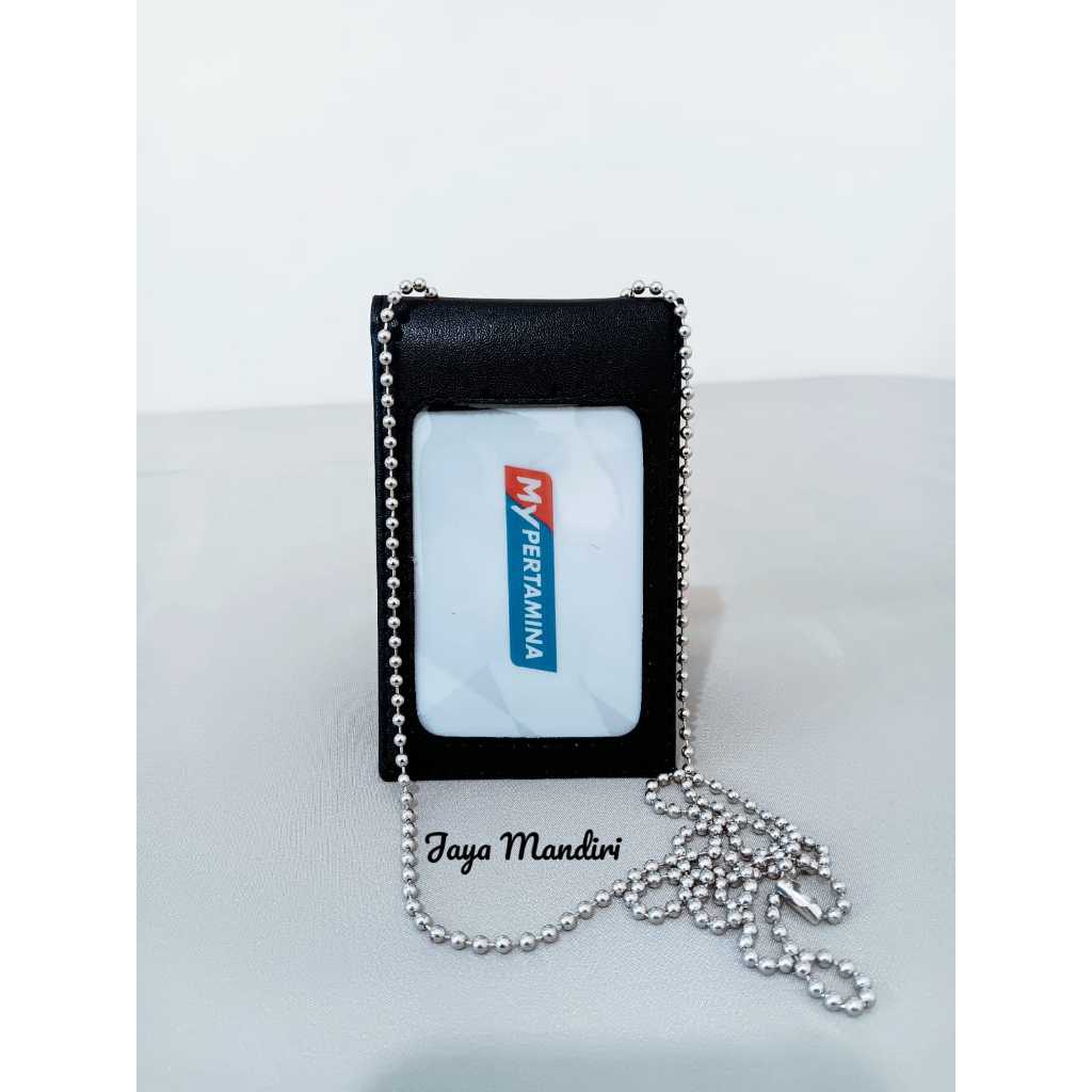 

H7Y Name Tag Id Card Holder Dompet Saku Dompet Kartu Magnet plus kalung rantai kulit hitam dhop
