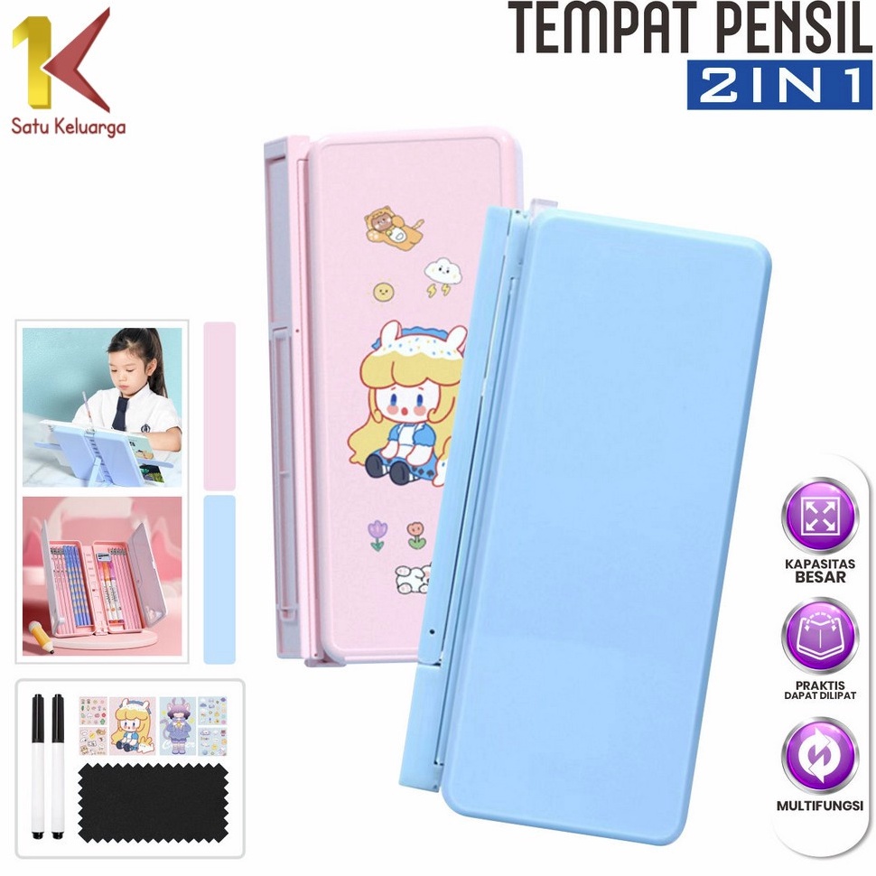 

KODE T22F Satu Keluarga Tempat Pensil 2IN1 Multifungsi A73 Kotak Pensil Lipat dengan Tatakan Buku dan Papan Tulis Praktis Pencil Case Book HolderAnakSekolah