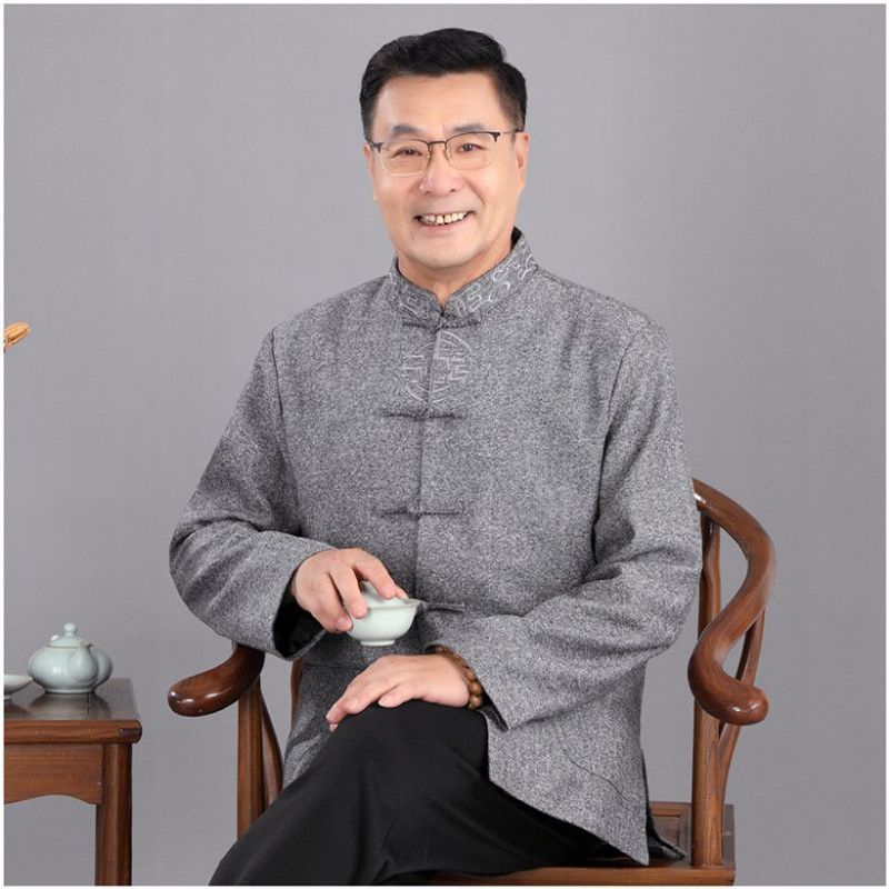 3 warna TC-28 M-5XL (s.d. LD138) Cheongsam pria lengan panjang impor big size