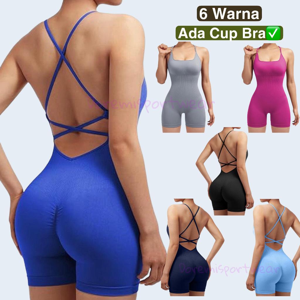 Jumpsuit Olahraga Wanita Pendek Booty Lifting Yoga - Setelan Sport Stretch