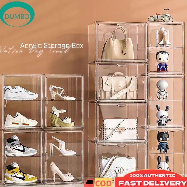 Wow Murah Meriah DUMBO Kotak penyimpanan akrilik kotak pajangan transparan cantik dapat ditumpuk mul