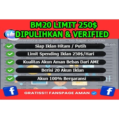 Akun Facebook BM20 Limit 250$ - Dipulihkan dan Verified Business