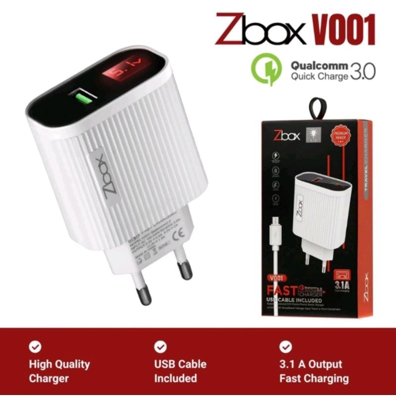 CHARGER ZBOX V001 QUALCOMM 3.0 WITH LED INDICATOR USB TYPE C - MICRO USB