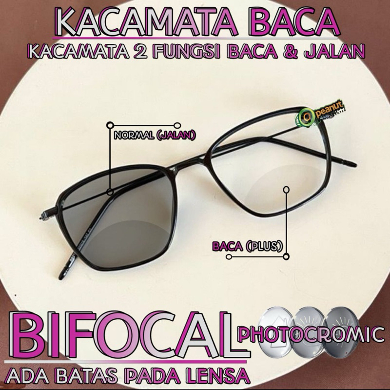 Kacamata Baca Double Focus Photochromic Pria/Wanita | Kacamata Baca & Jalan | Kacamata Plus 2189