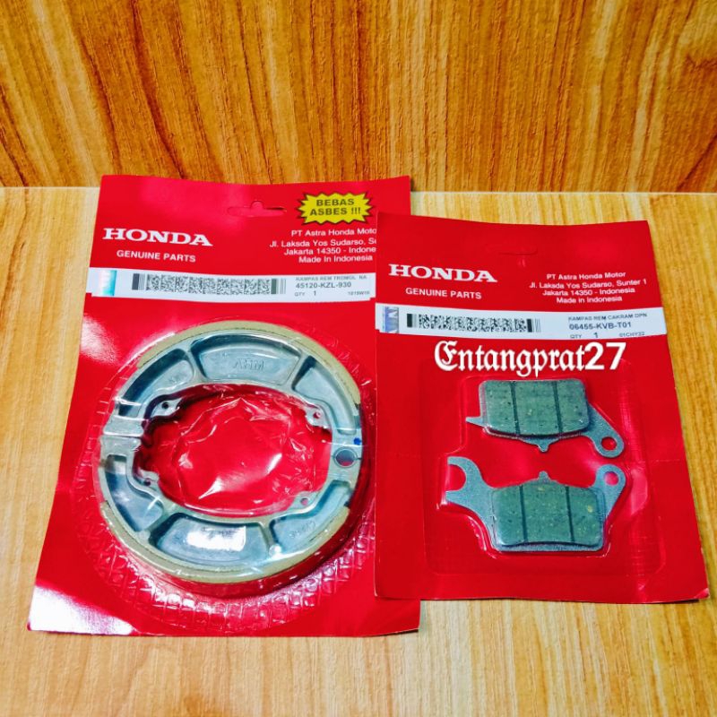 Kampas Rem Belakang Kzl + Kampas rem depan Kvb Honda Beat/Scoopy/Spacy/Vario 110 fi/Vario 125 fi old