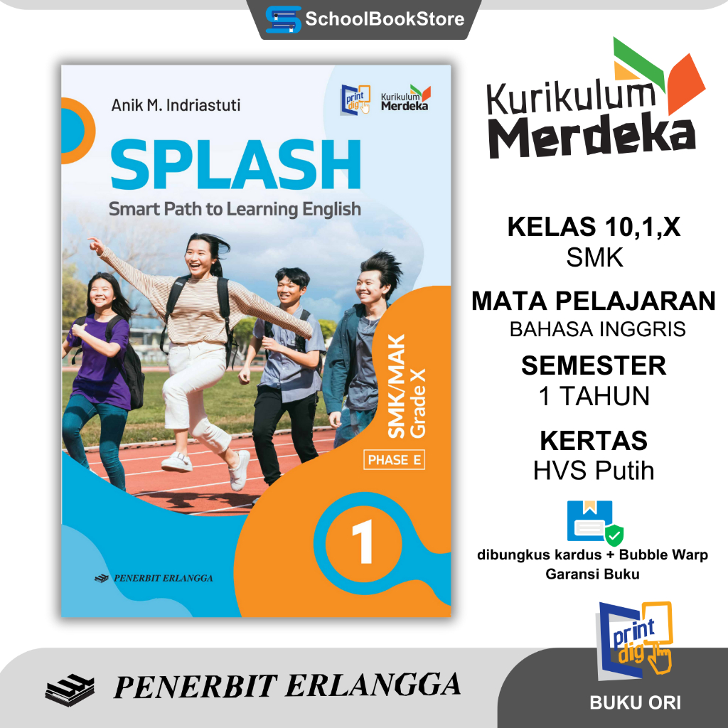 Buku ERLANGGA Bahasa Inggris Kelas 10 1 X SMK Kurikulum Merdeka SPLASH (Smart Path to Learning Engli