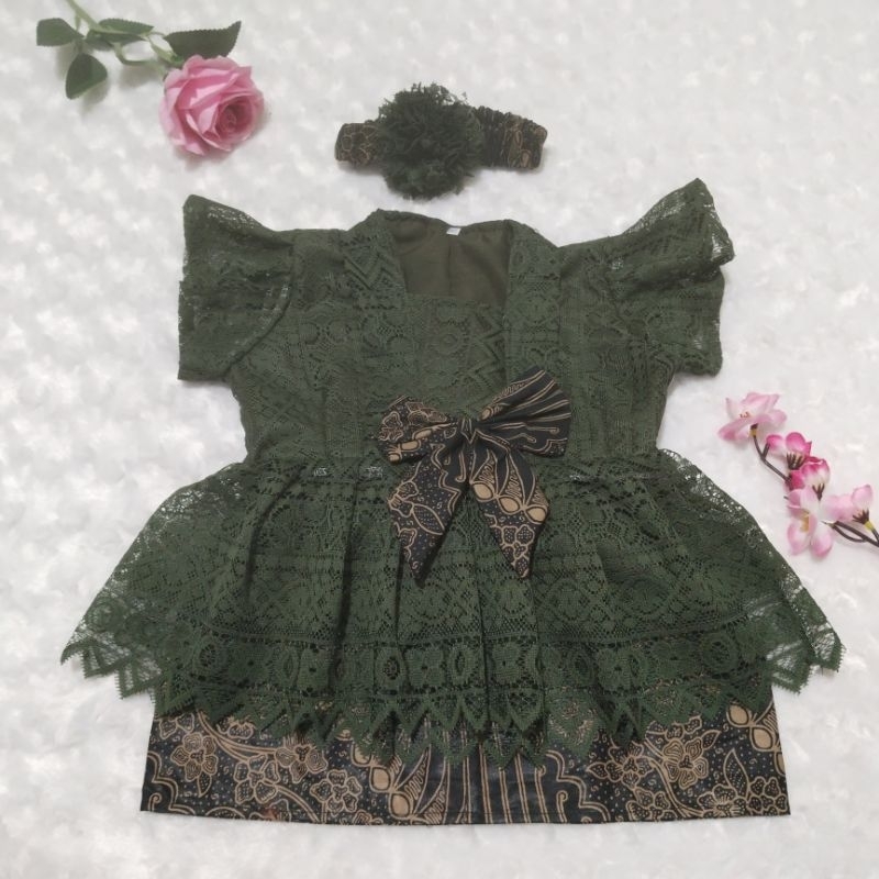 KEBAYA BAYI / KEBAYA ANAK / SETELAN KEBAYAN ANAK hijau army