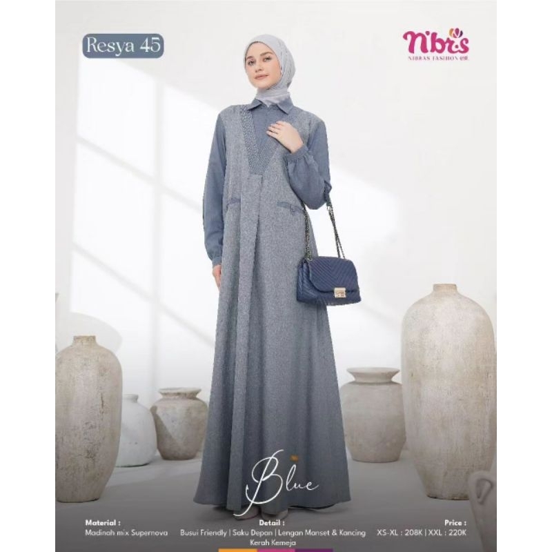 Nibras Gamis Dewasa Resya 45 Blue/Gamis Simple/Gamis Kekinian