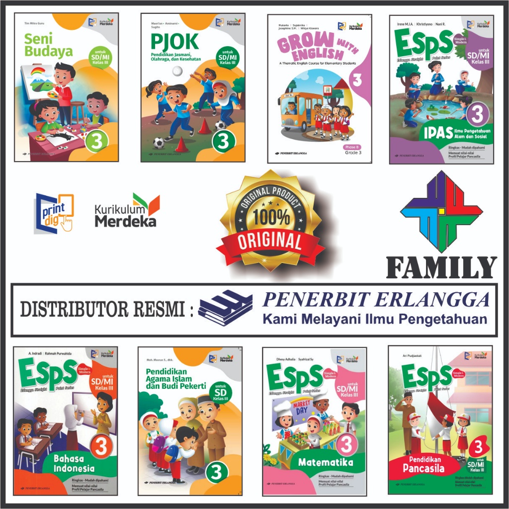 Buku Sekolah SD kelas 3 Kurikulum Merdeka - Paket Mapel Lengkap Erlangga