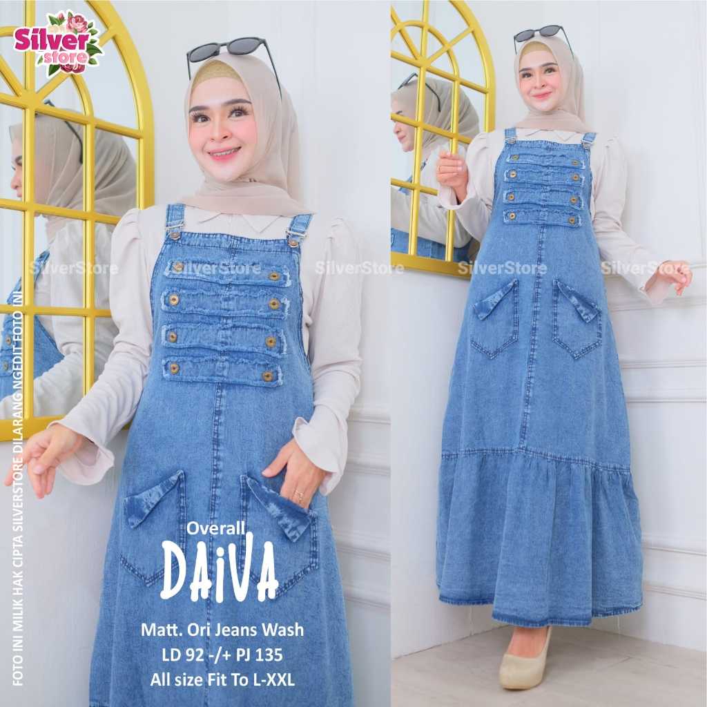 Overall Jeans Wanita Tebal All Size Kekinian Cewek Dress Denim Gamis Hijab Ibu Hamil Import Korean S