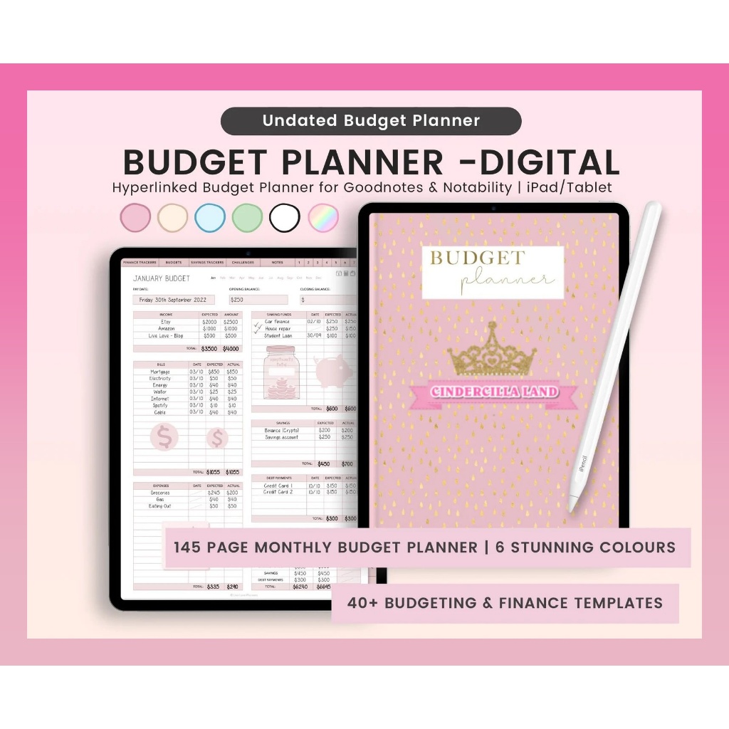 CINDERCILLA LAND Digital Budget Planner, Finance Tracker, Finance Planner, Digital Budget, Digital B