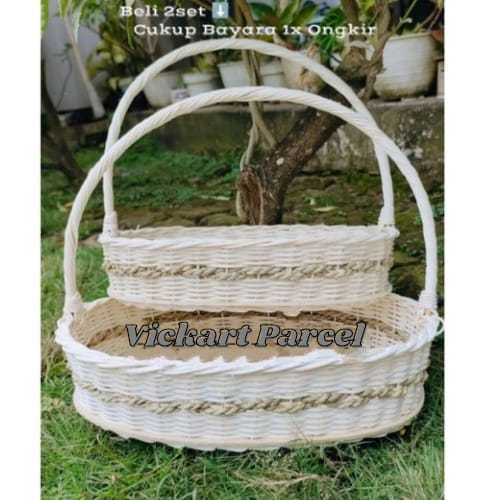 Keranjang Parcel Rotan Anyaman Model Strip Tali Enceng-Kranjang Parcel Buah