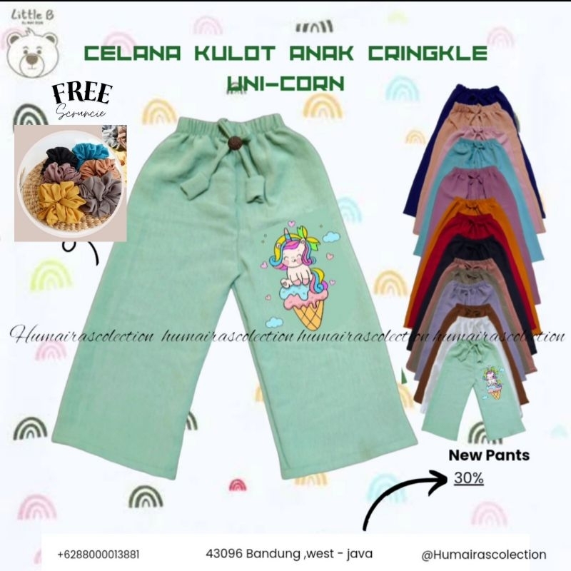CELANA KULOT ANAK UNICORN / CELANA KULOT ANAK CRINGKLE / KULOT ANAK / CELANA ANAK PEREMPUAN / KULOT 