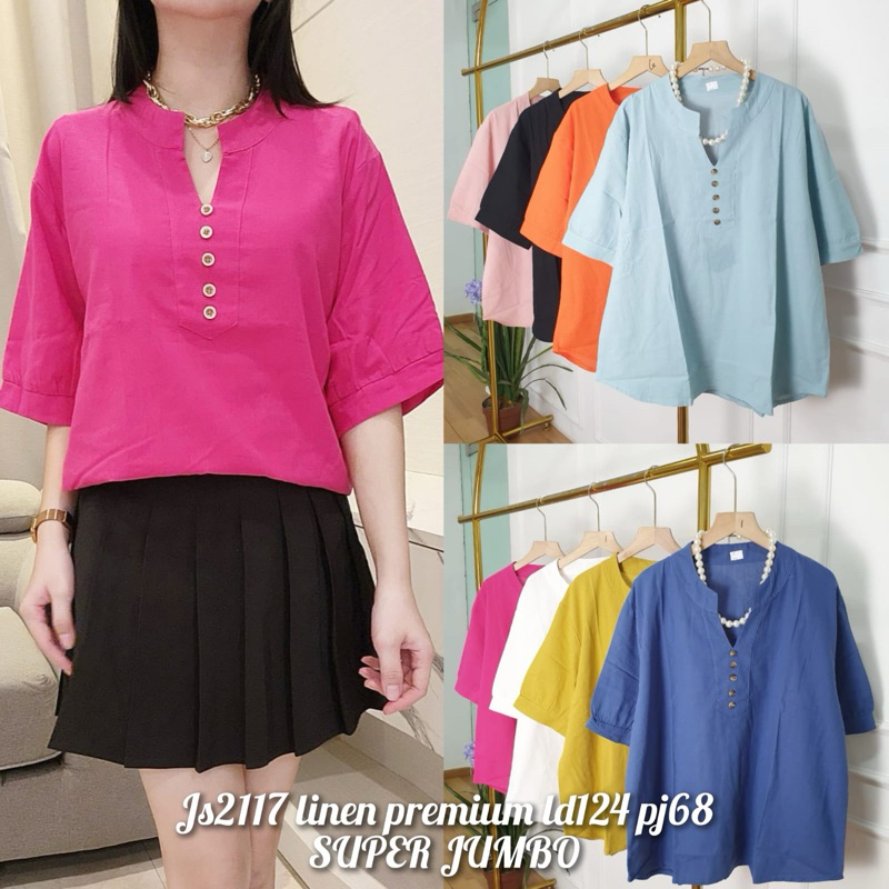 blouse / blus / atasan wanita LD124 jumbo bahan linen js2117