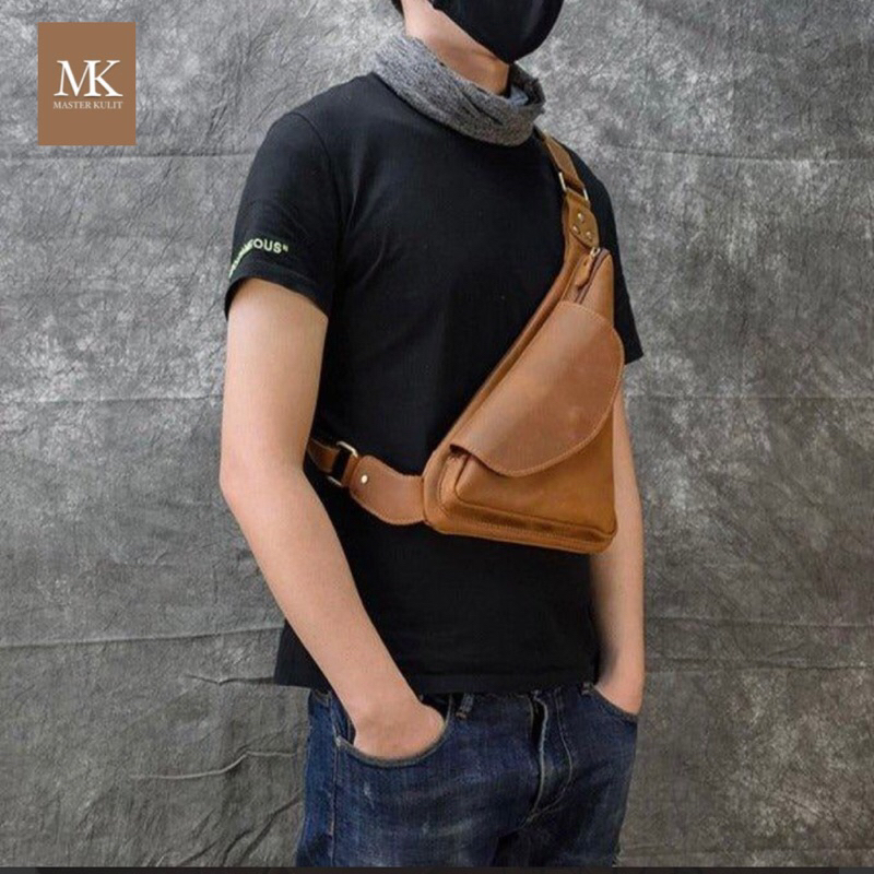 LEATHER SLING BAG PRIA TAS SLEMPANG FULL KULIT ASLI VINTAGE DOLF TAS BAHU TAS PUNGGUNG MK.031