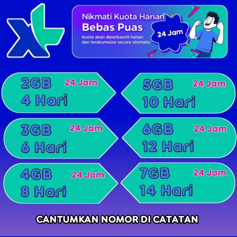 Kuota XL Bebas Full 24 Jam 1GB 2GB 4GB 5GB 6GB