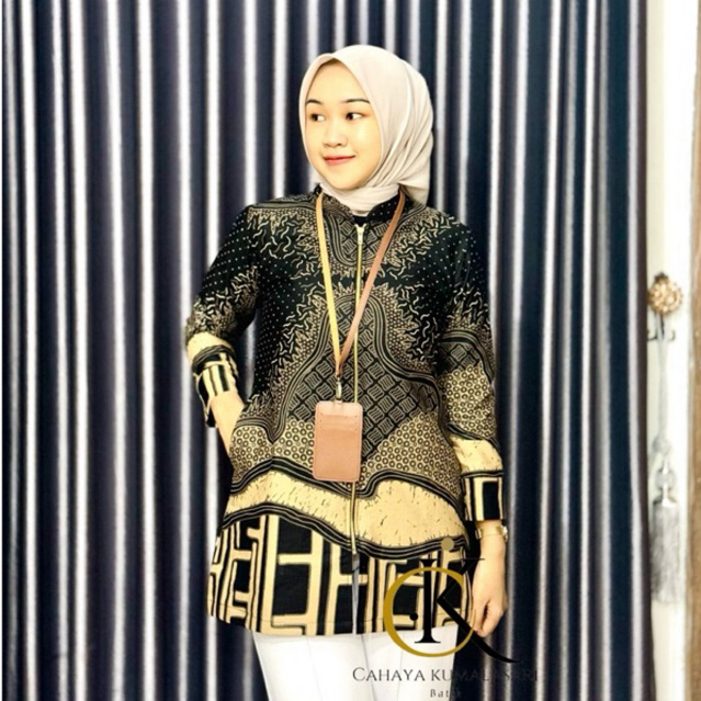 Tunik Pendek Batik Wanita NAFIRA HITAM - Katun Halus Premium Lapis Trikot