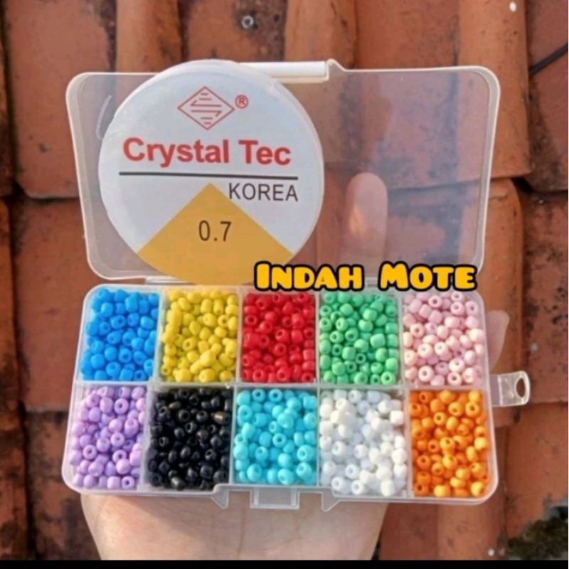 Queen Manik- Manik Pasir 6/0 4mm 10 Warna 10 Sekat Manik Payet DIY Bonus Benang Elastis