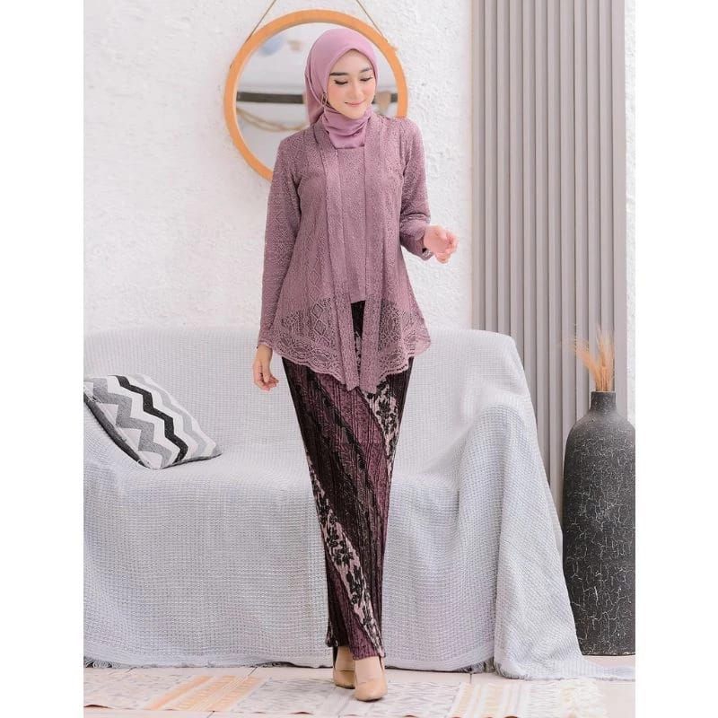 (FREE HIJAB) Stelan Kebaya Kutubaru brukat Inara/kebaya Kartini/kebaya modren