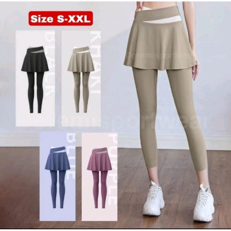 Legging rok wanita senam olahraga jumbo terbaru//legging set rok  Termurah//Legging rok jumbo kekini