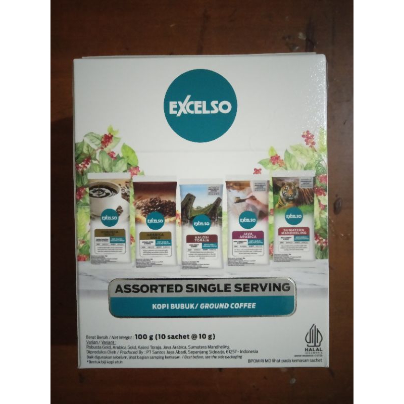 

kopi excelso assorted single serving per box isi 10 sachet campur