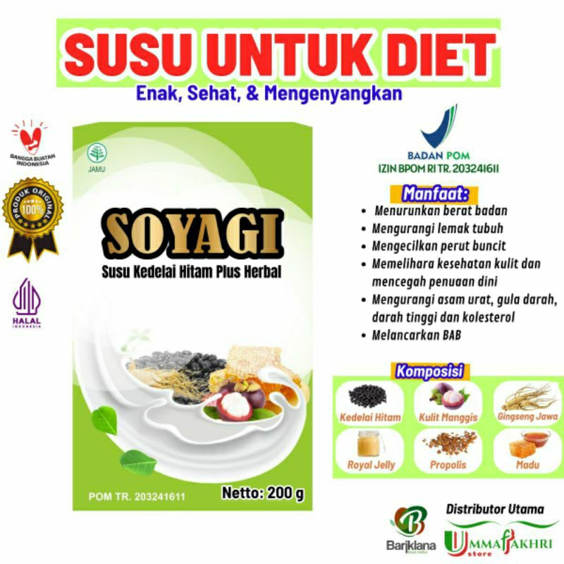 

SOYAGI kedelai plus herbal susu diet pengganti makan pelangsing ampuh mengecilkan perut buncit