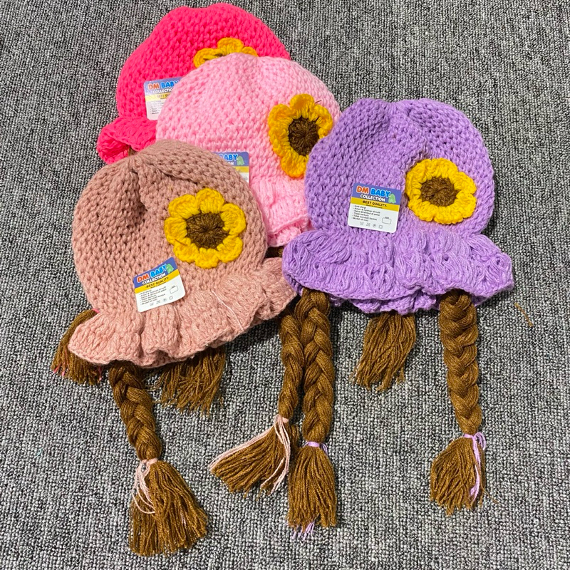 Topi Kupluk Bayi Perempuan 0-12 Rambut Kepang RENDA BUNGA Variasi / Topi Bayi Kupluk Imut Lucu Baby 
