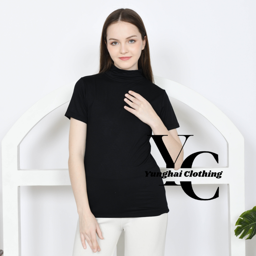 Manset Baju Inner Kaos Turtleneck Lengan Pendek Murah Polos Bahan Spandek Rayon Premium