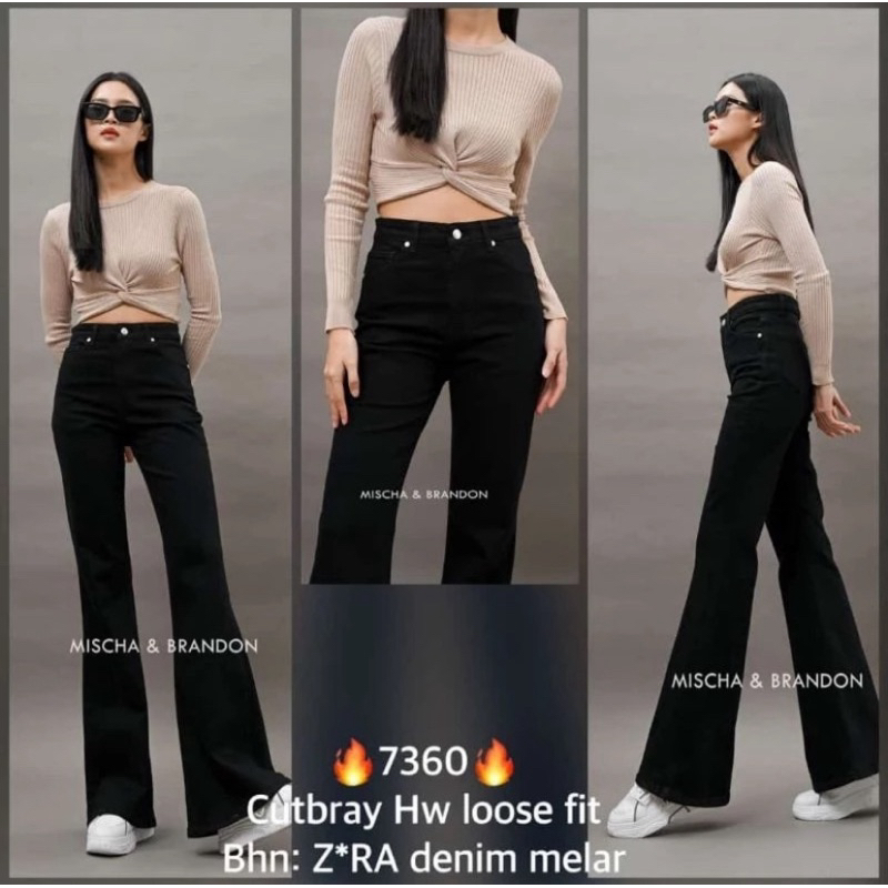 [PRLOVED LIKE NEW] Celana Jeans Cutbray Highwaist MISCHA & BRANDON M&B - BLACK HITAM 28