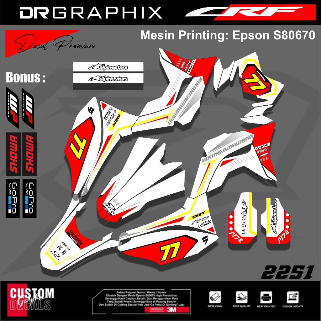 Decal crf 150 l full body PUTIH LIST MERAH dengan pilihan warna lain Sticker Fullbody