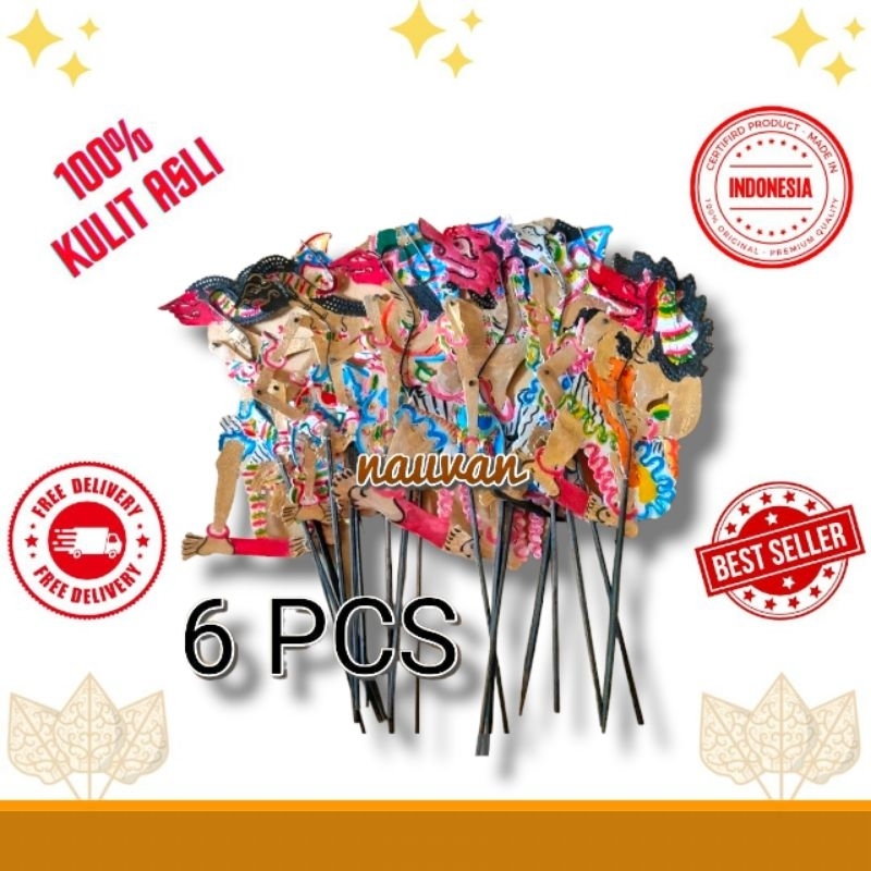 Wayang / Wayang kulit asli dan murah ukuran mini 30cm isi 6 pcs / Wayang kidangan / Pandawa lima