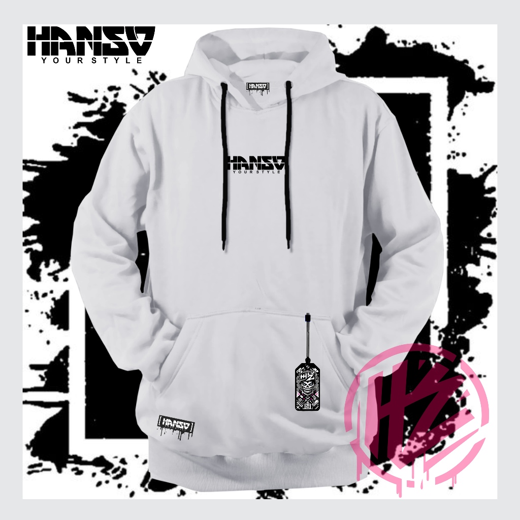 HANZO Hoodie Pria Wanita Distro Keren Ukuran M L XL XXL Sweater Bahan Tebal Warna Putih