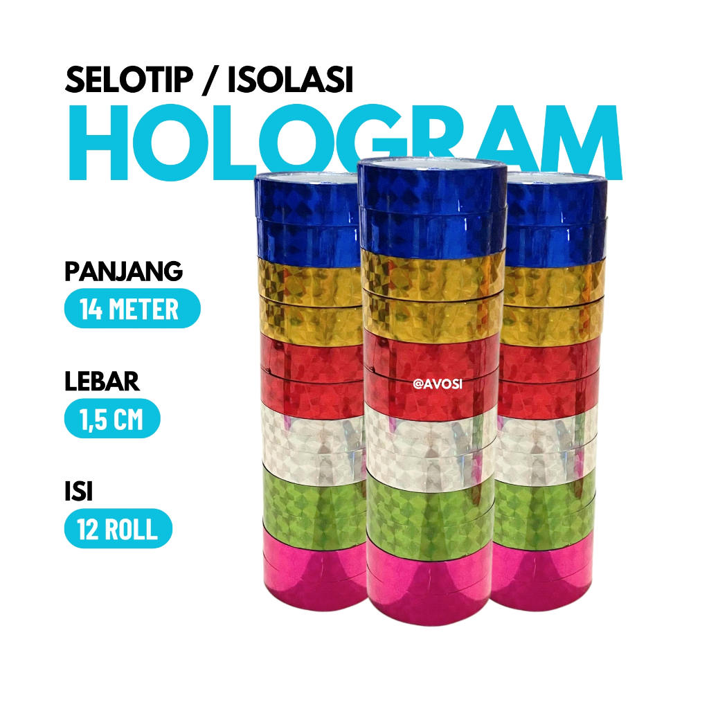 

Selotip / isolasi hologram tebal isi 12 roll (6 warna) solatip toples lebaran
