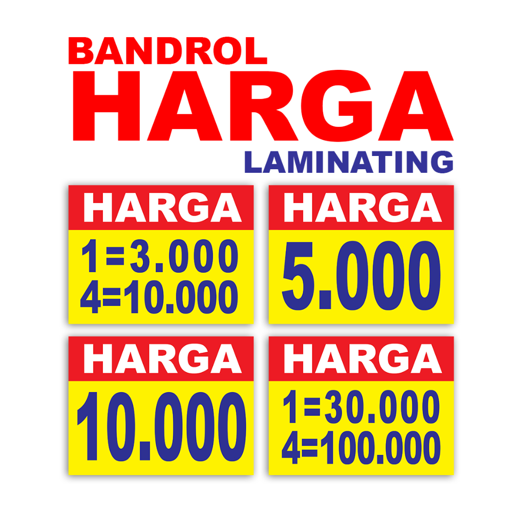 

Bandrol Harga / HARGA LAMINATING / KERTAS BANDROL HARGA / HARGA JUALAN / Tag harga / KERTAS OBRAL