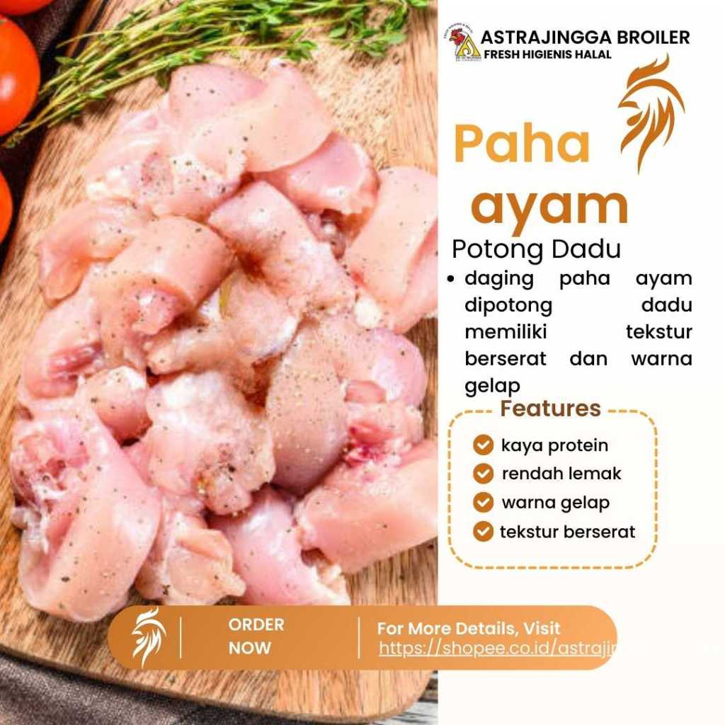 

Daging ayam paha fillet potong dadu 1kg astrajingga broiler