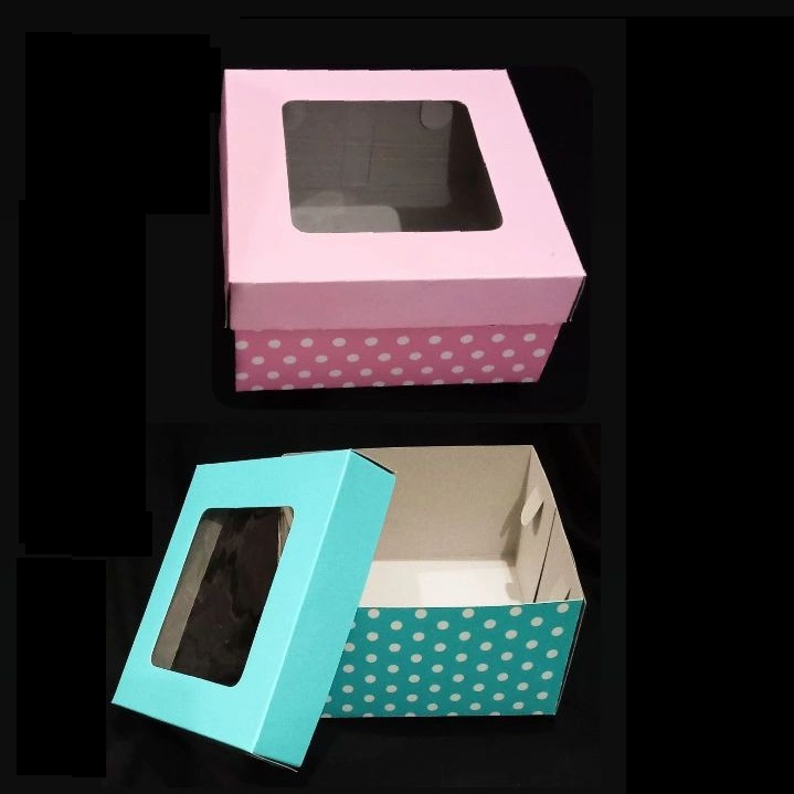 

(10 Pcs) Kotak Kue Bolu Packaging Dus Brownies Marmer Box Puding Cake Birthday Polkadot Pink 17x17x9