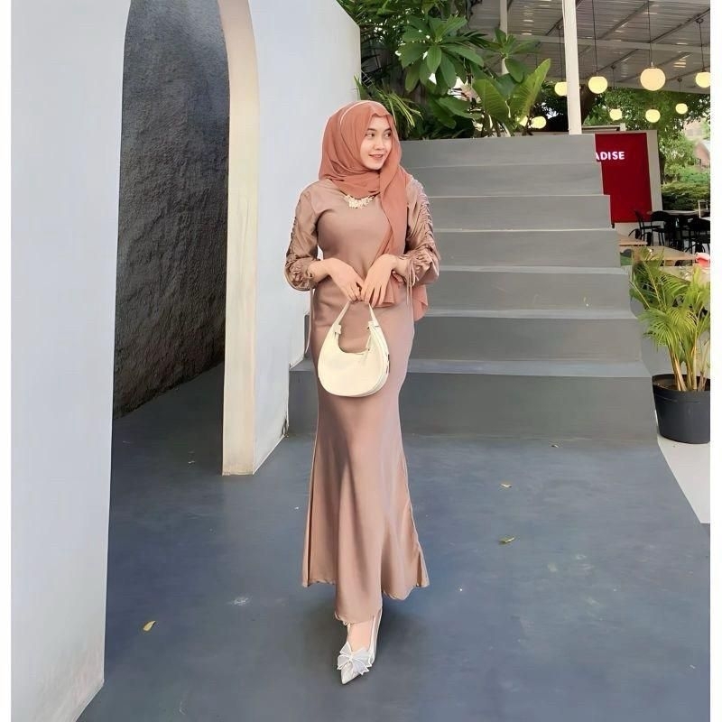 Gaun Darla//Slik Dress Mermaid Lengan Serut//Satin Pesta Kodangan//Bridesmaid Polos Baju Lebaran dre