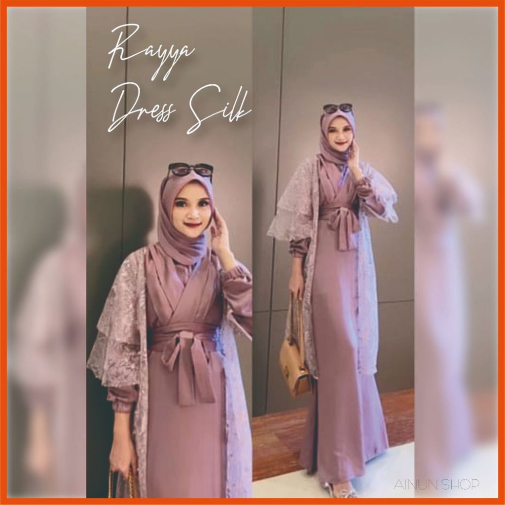 Rayya Dress || Dress + Outer Brokat Model Kimono Premium Mewah Baju Gamis Remaja Model Terbaru