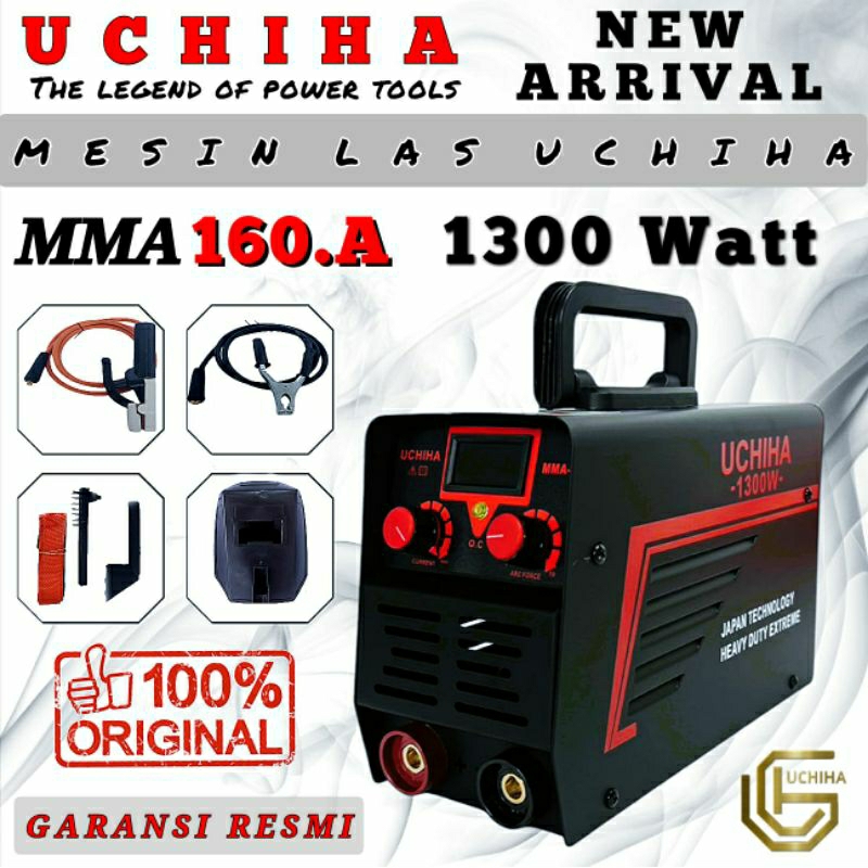 Mesin Las MMA160 Uchiha, Portable Inverter 220V, Kapasitas 1.6-4.0mm Baja & Stainless Steel