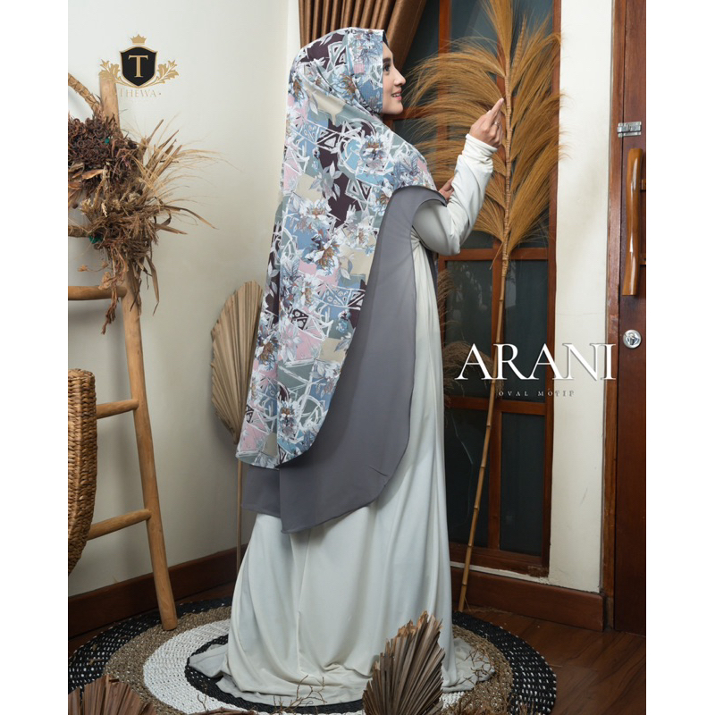 THEWA - Hijab Khimar Arini Oval Motif 2 Layer Kerudung Seruty Babydoll