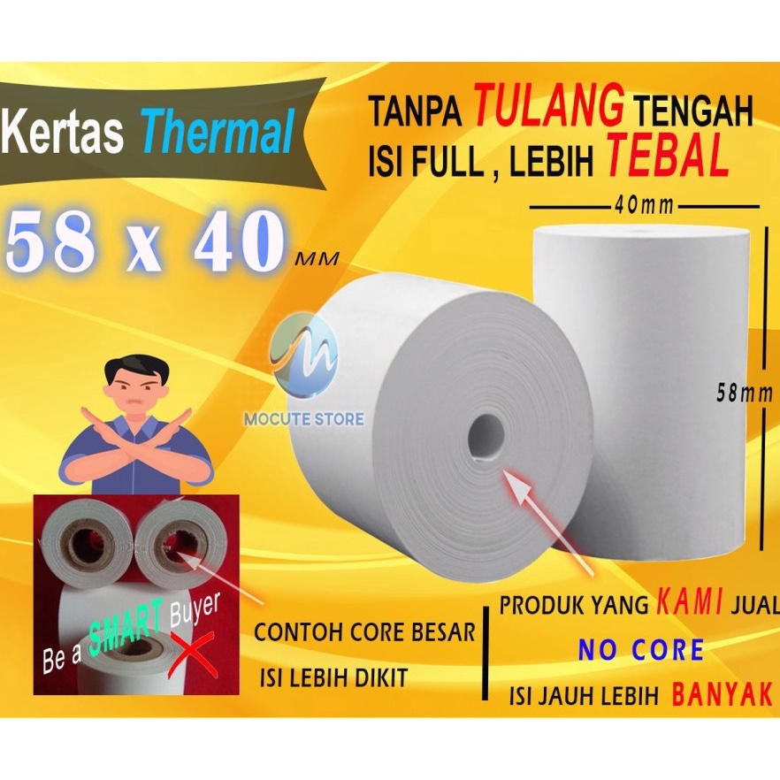 

6 OFF Mocute 58 X 4 MM Kertas Struck Printer Thermal TEBAL 58x4mm ISI 1 Roll